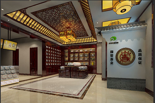 阳江古朴典雅的中式茶叶店大堂设计效果图